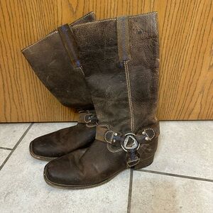 BED|STU Distressed Brown Leather Boots with Buckle Detail